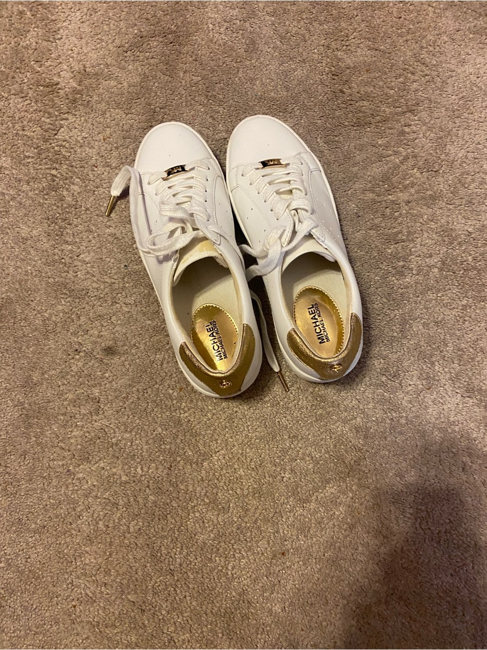 Michael Kors White Leather Sneakers with Gold Accents